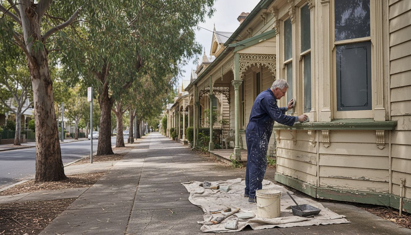 Painter prepping heritage Melbourne house exterior