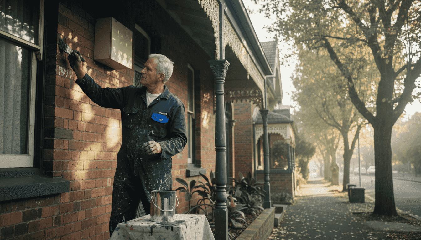Painter carefully restoring Melbourne heritage home facade