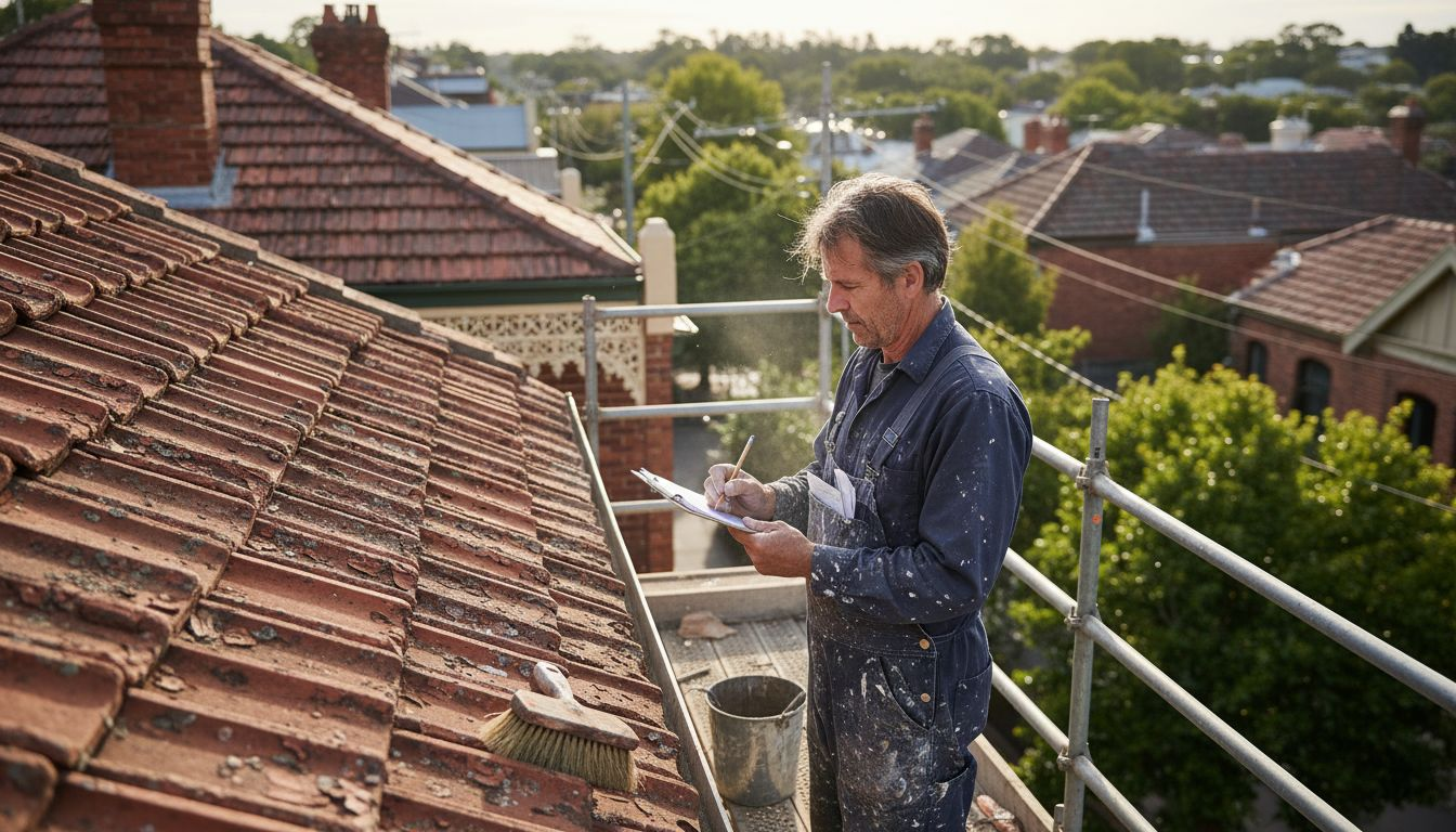 Heritage painter inspecting Melbourne terrace roof