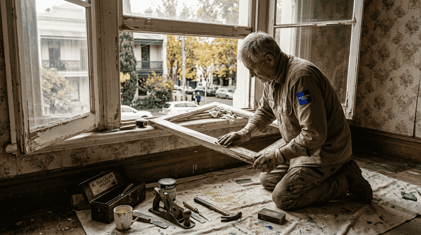 Craftsman repairing Victorian sash window