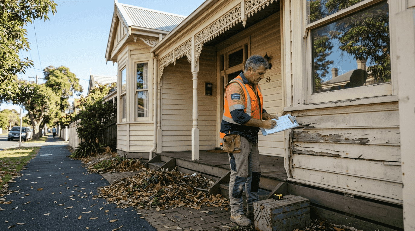 Inspector assesses weatherboards on Melbourne heritage house