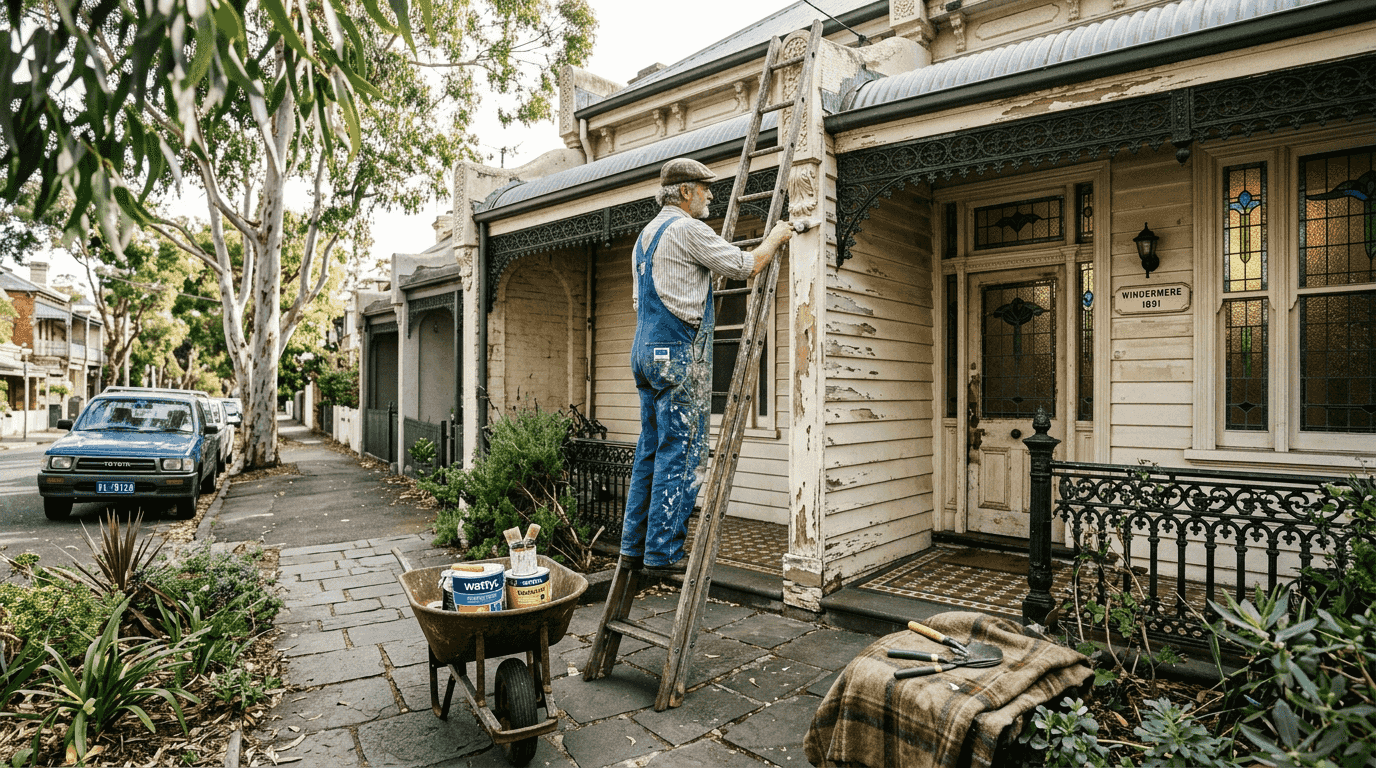 Melbourne painter working on heritage house exterior