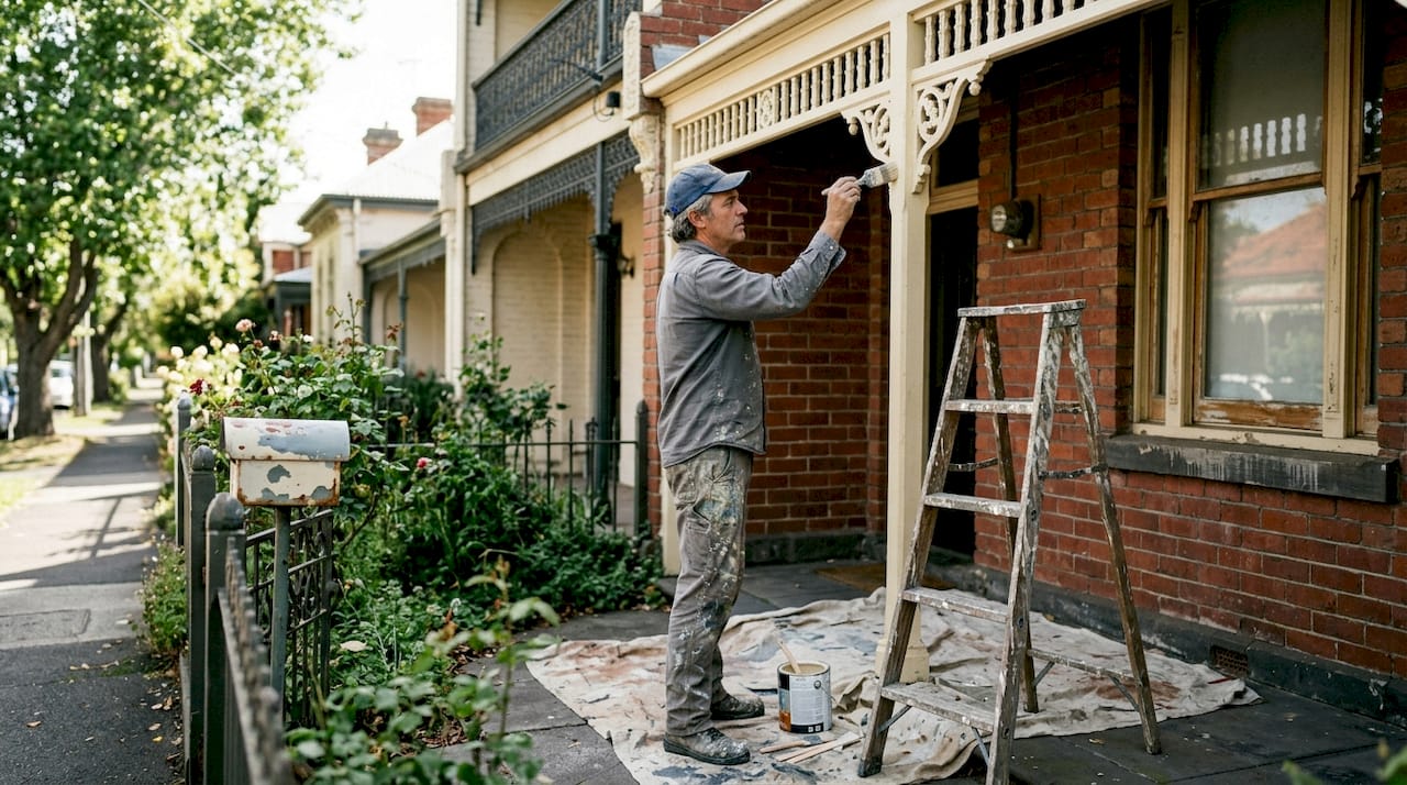 Painter working on Melbourne heritage home exterior