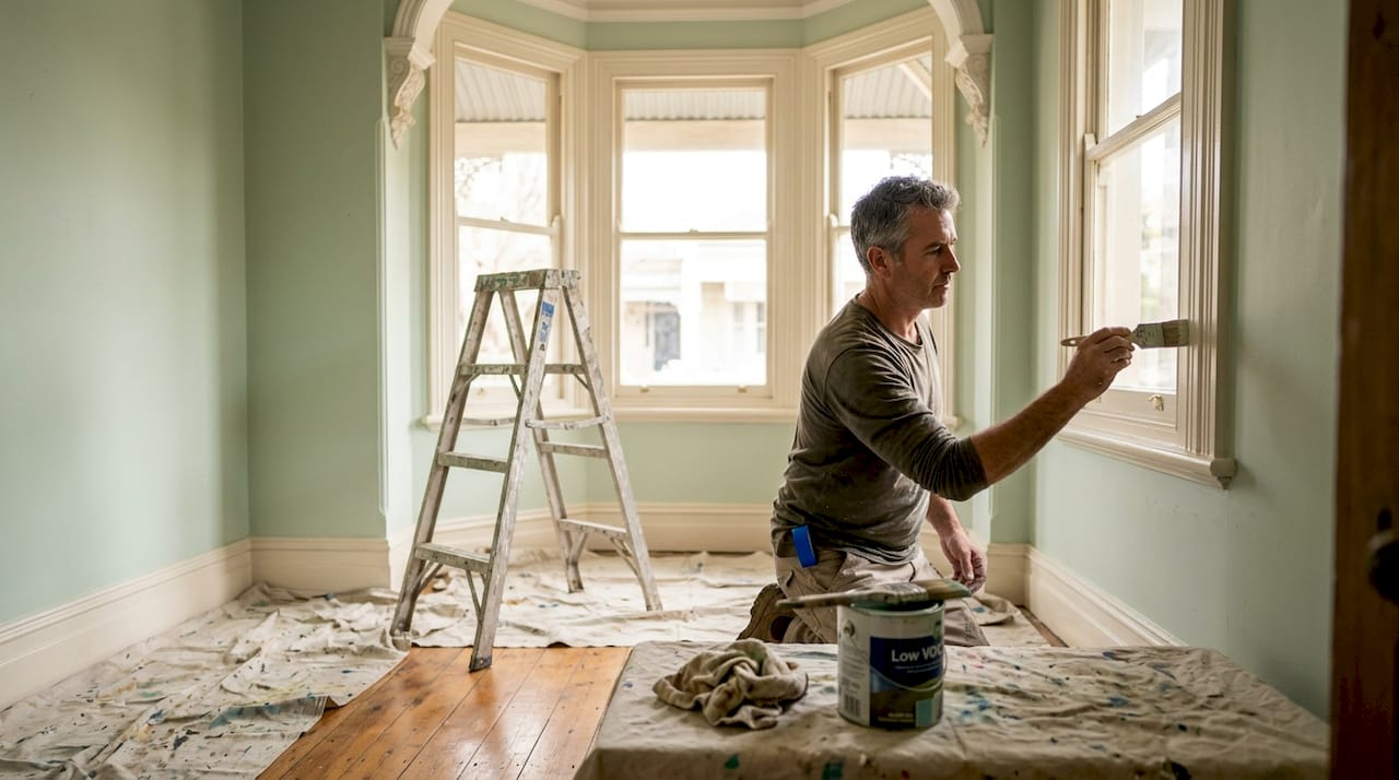 Painter restoring heritage home with eco-friendly paint