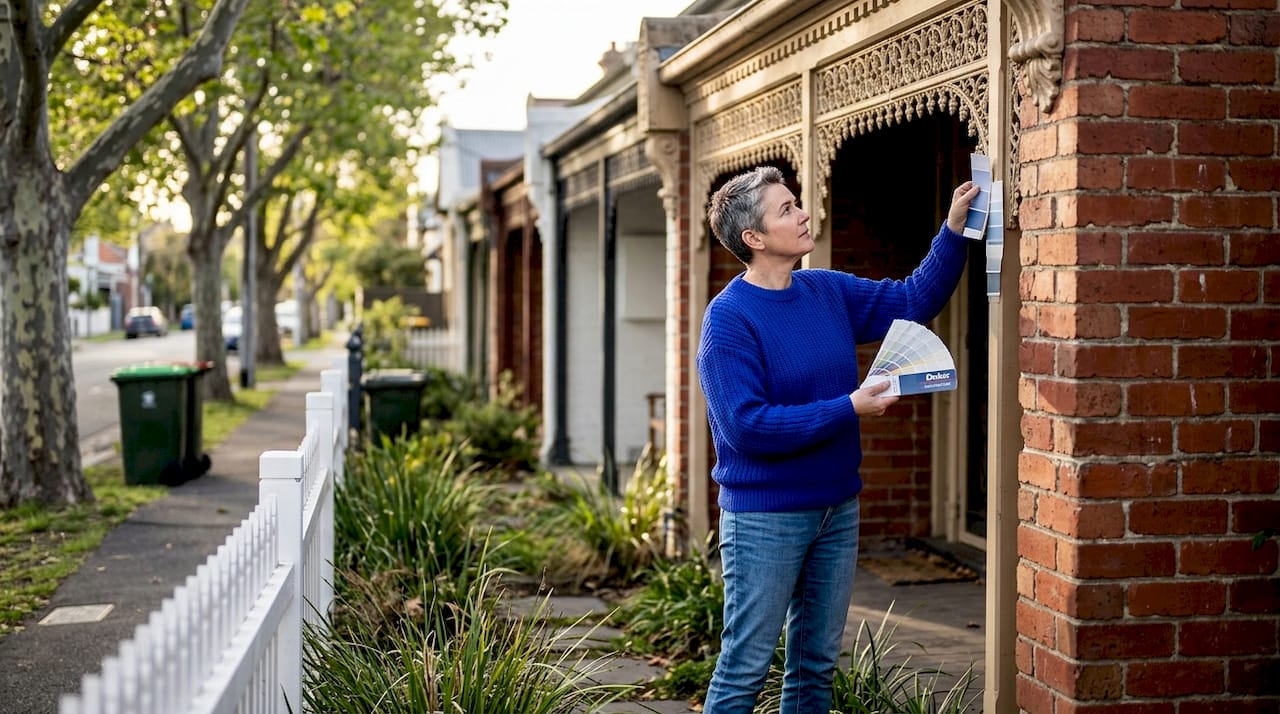 Homeowner reviewing paint samples Victorian terrace