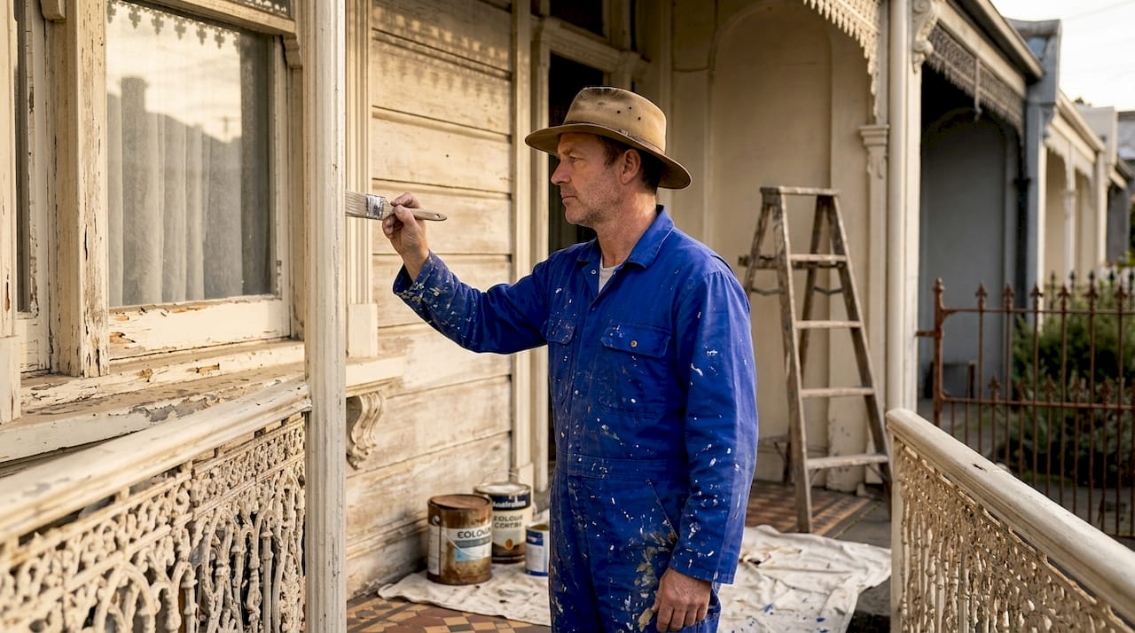 Painter working on Melbourne heritage home facade