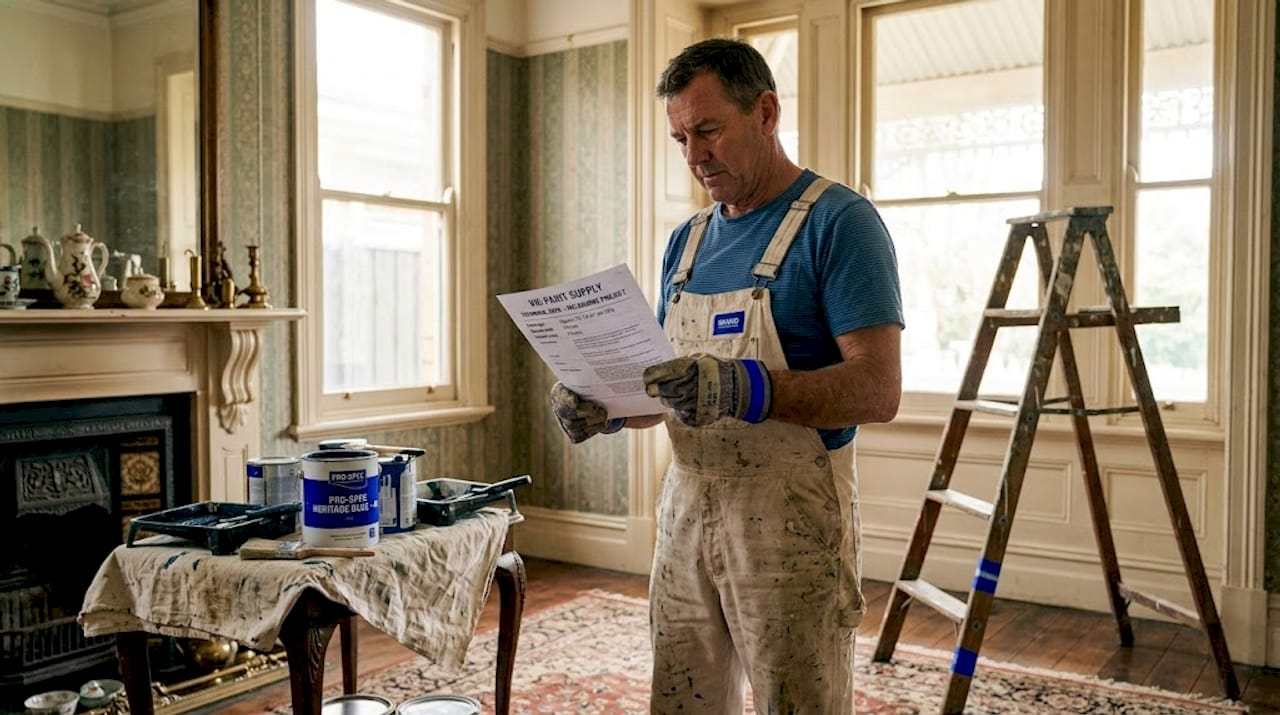 Painter reviewing data in Melbourne heritage home