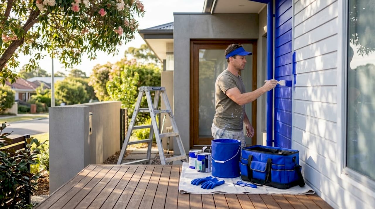 Painter applying advanced coating to home exterior