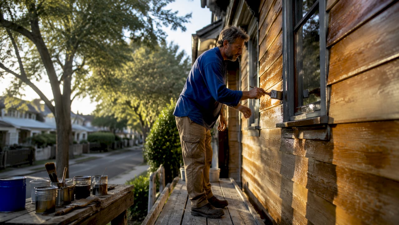Craftsman preserving timber exterior on heritage home