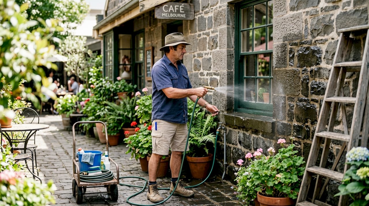 Homeowner cleaning Melbourne house exterior