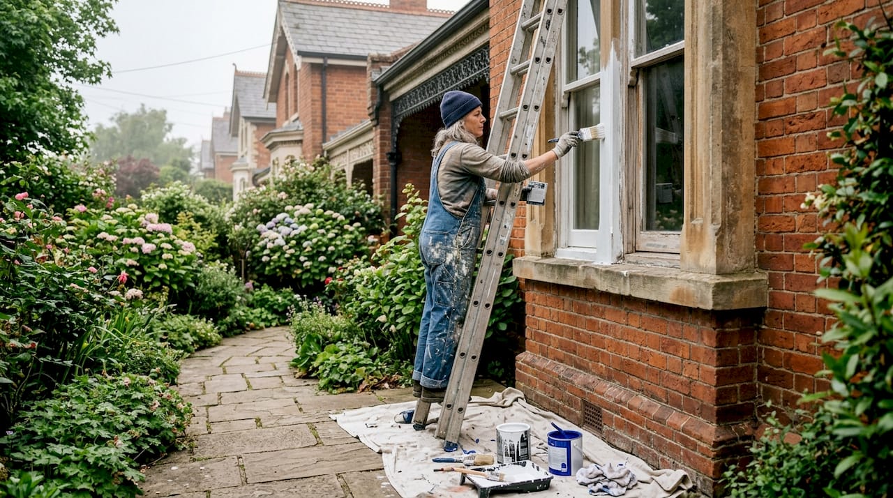 Painter working on Brighton period home exterior