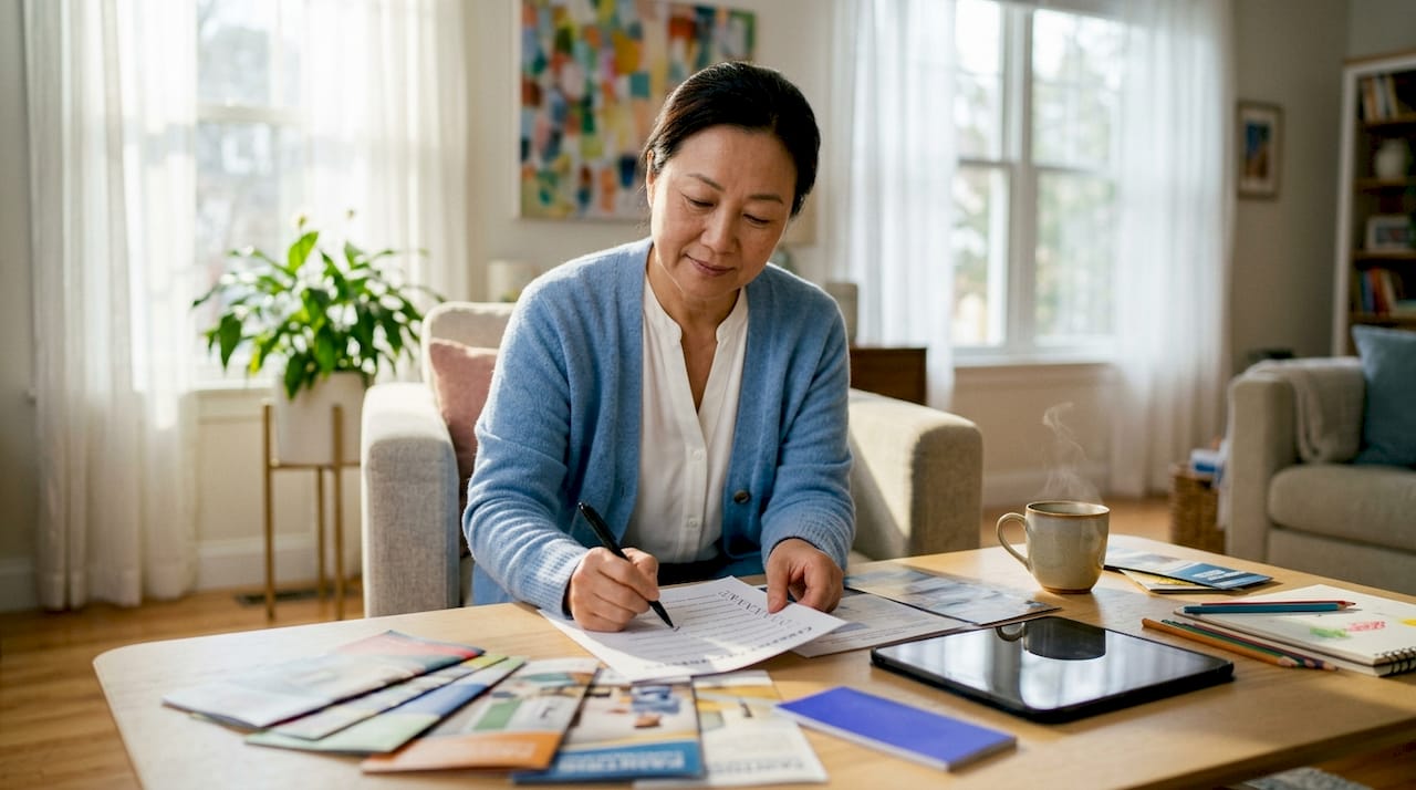 Homeowner reviewing painting contractor paperwork