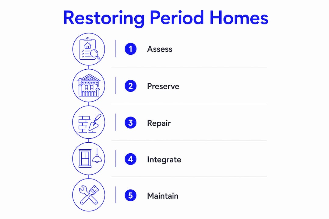 Infographic illustrating period home restoration steps