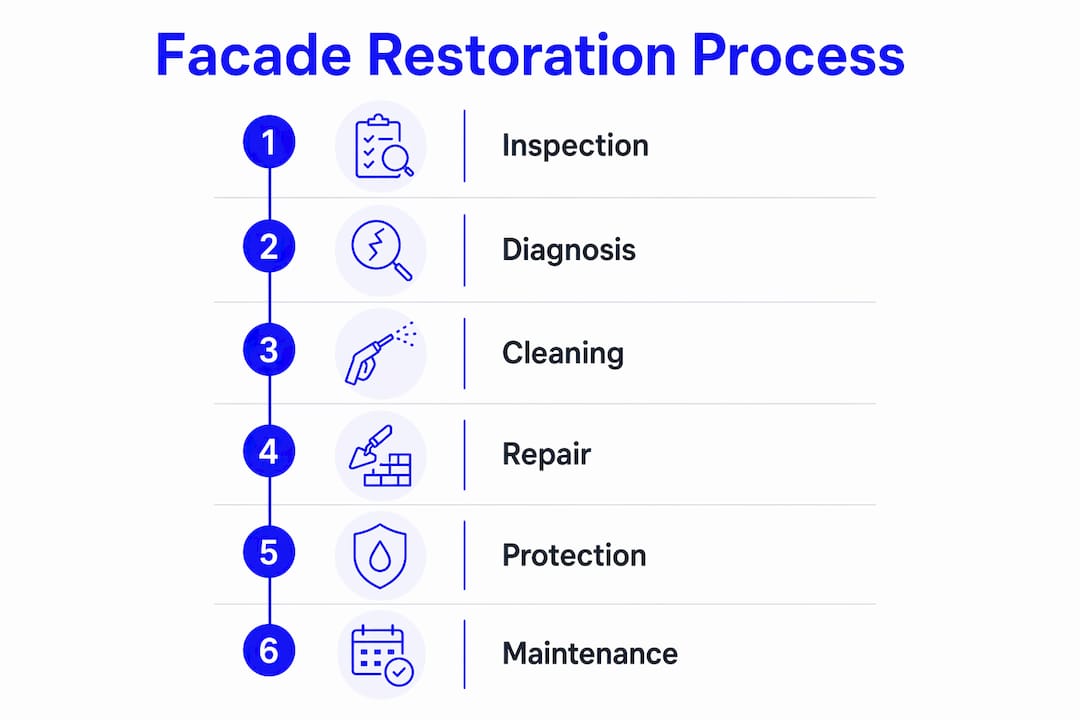 Infographic illustrating facade restoration steps