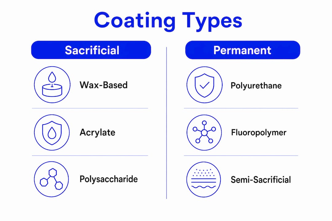 Infographic comparing sacrificial and permanent coating types