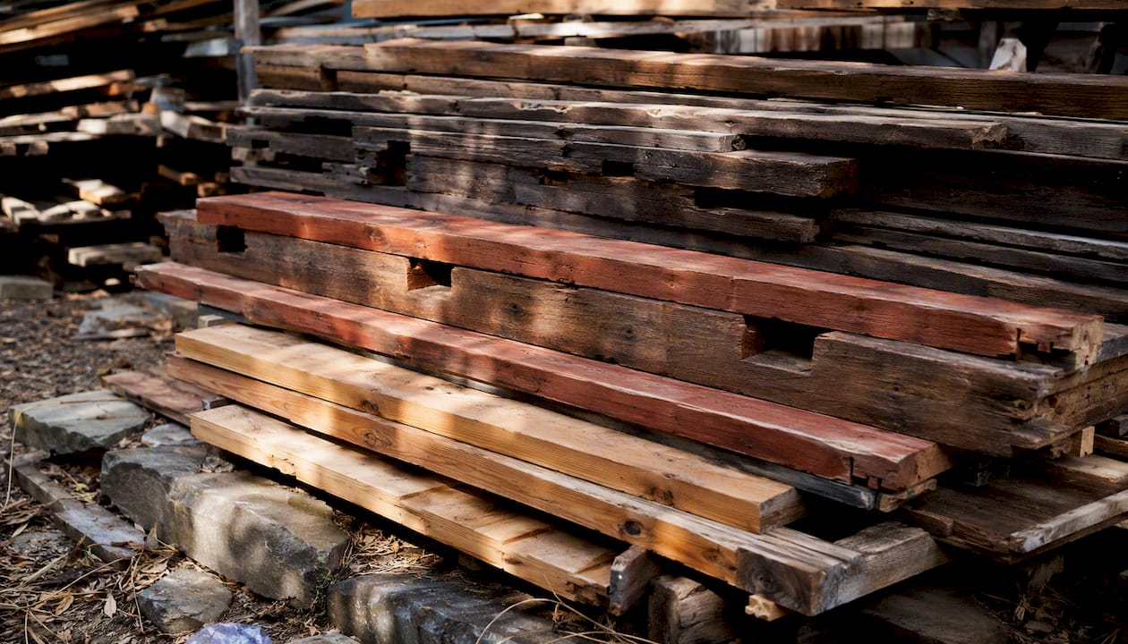 Reclaimed timber boards in heritage timber workshop