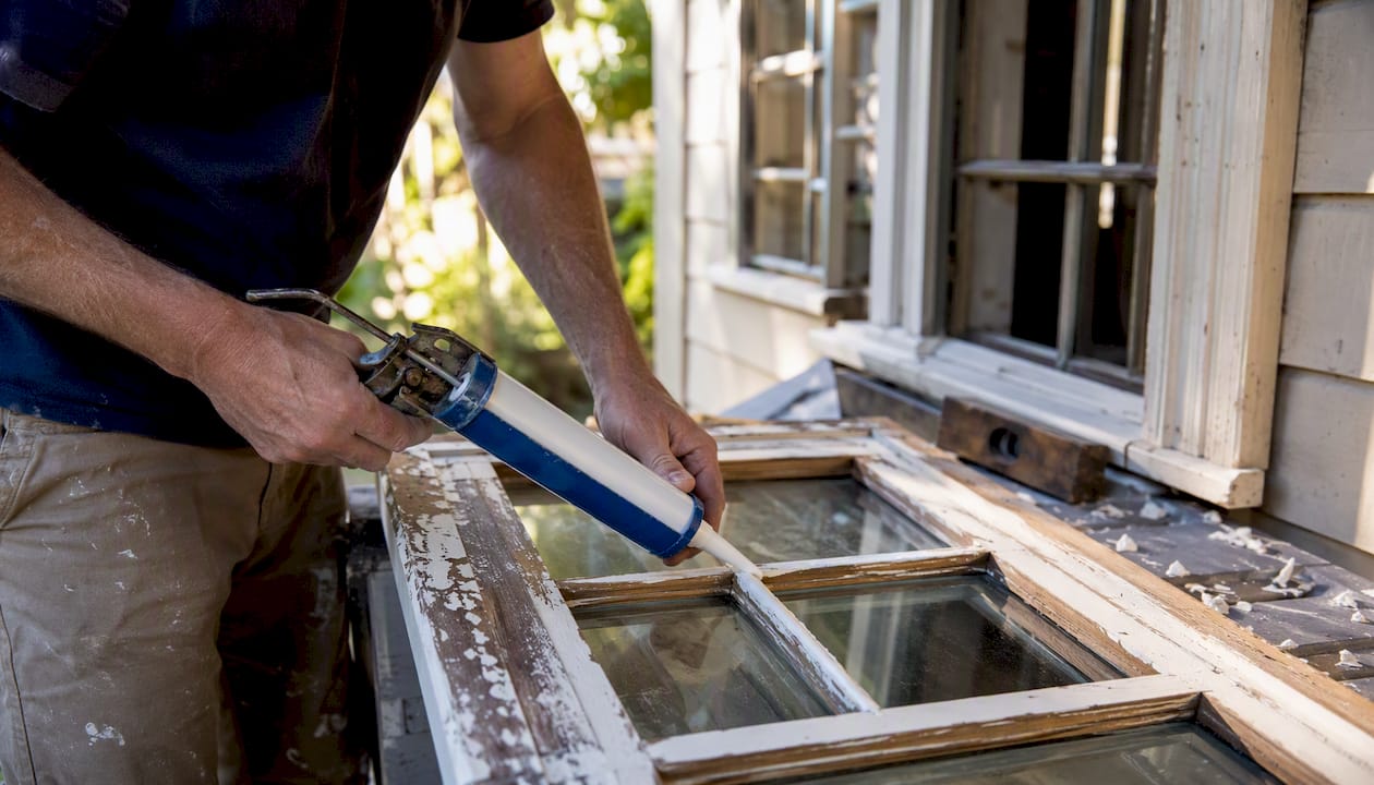 Hands repairing heritage timber window sash
