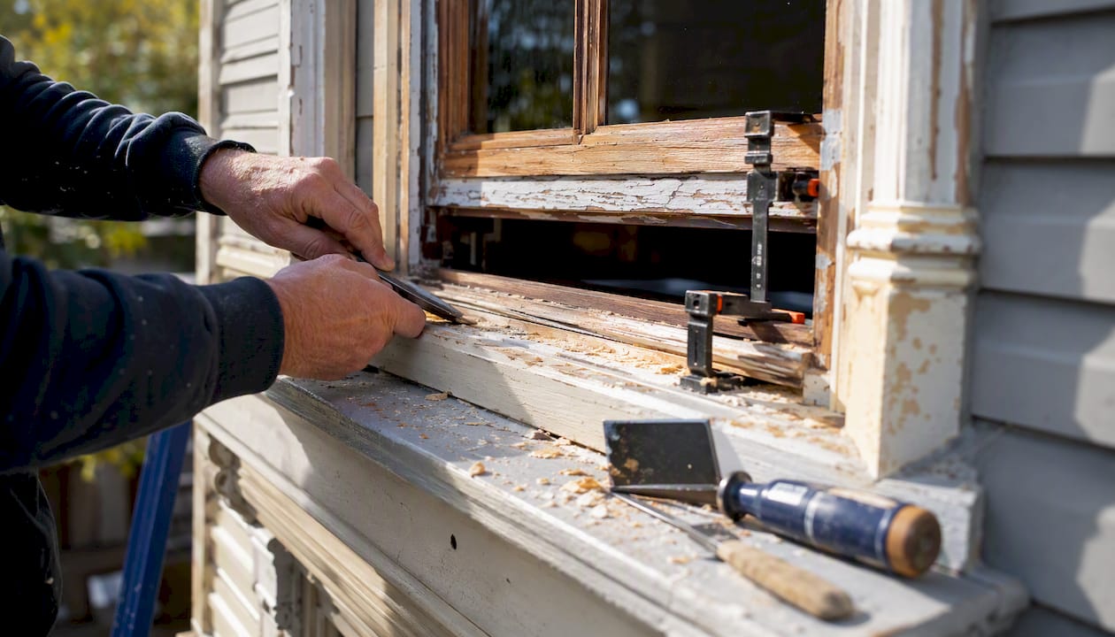 Timber window sash restoration on Victorian house