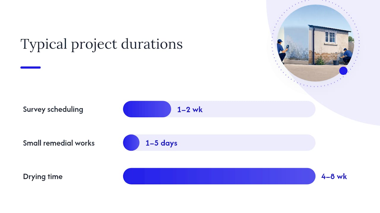 What rising damp repairs cost and how long they take — overview diagram