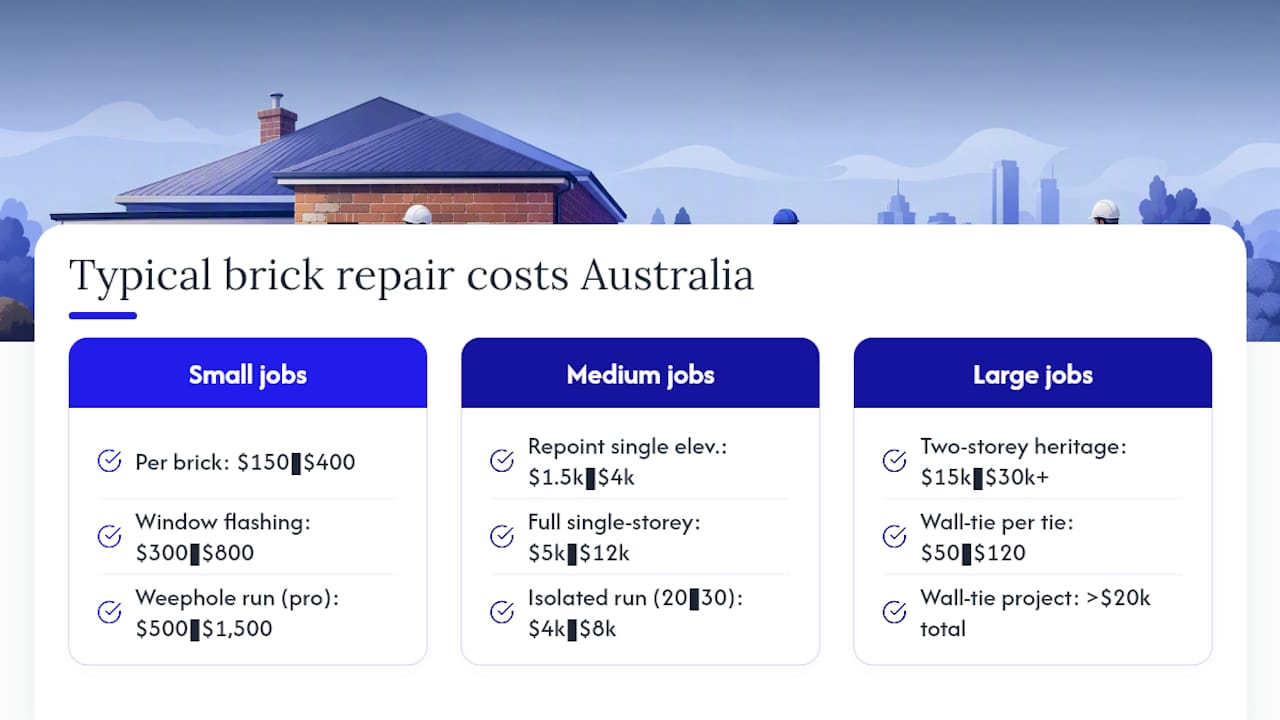 Chart of brickwork repair costs in Australia