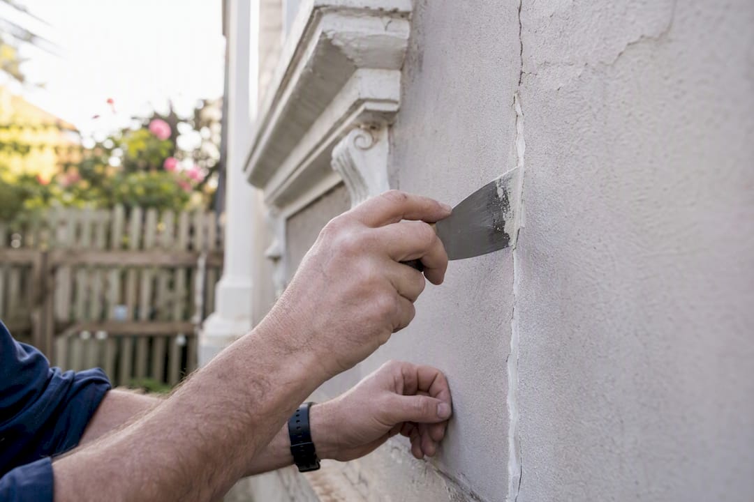 Using putty knife to fill small render crack