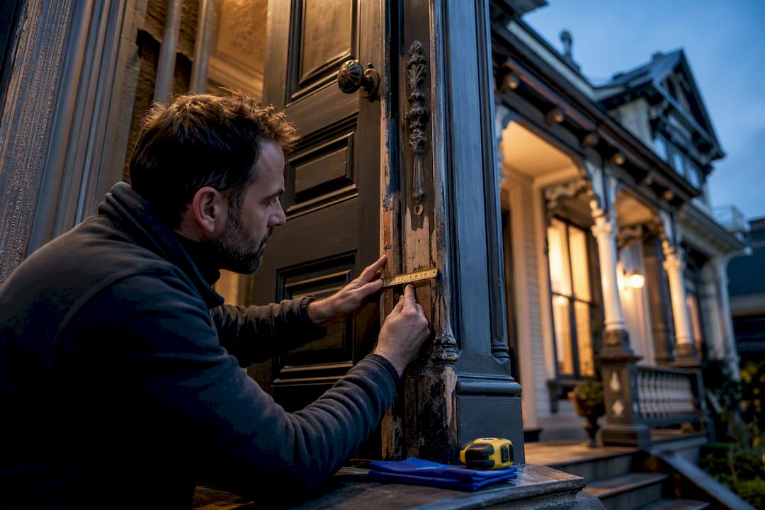 Contractor assessing Victorian doorway condition