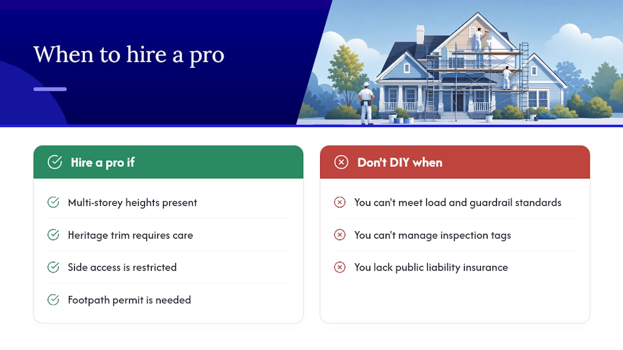 When to hire a professional rigger or painting contractor instead of DIY — overview diagram