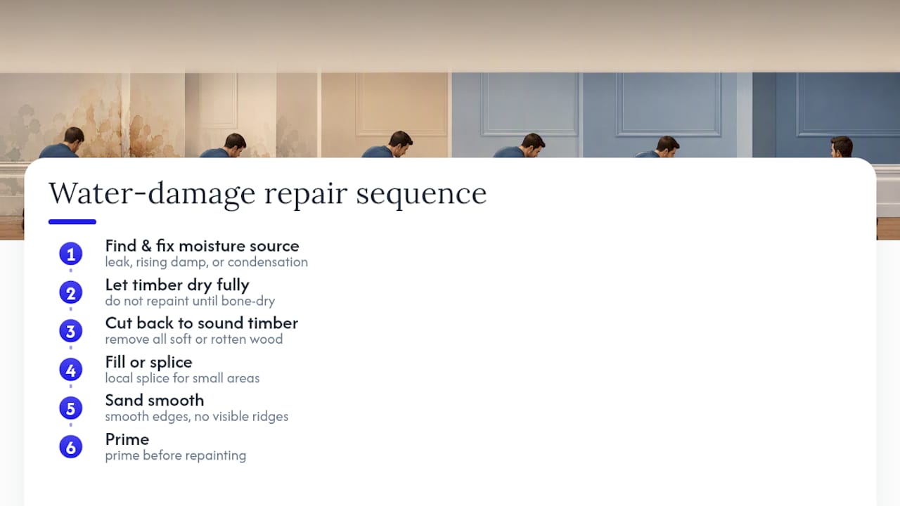 Water damage skirting repair sequence