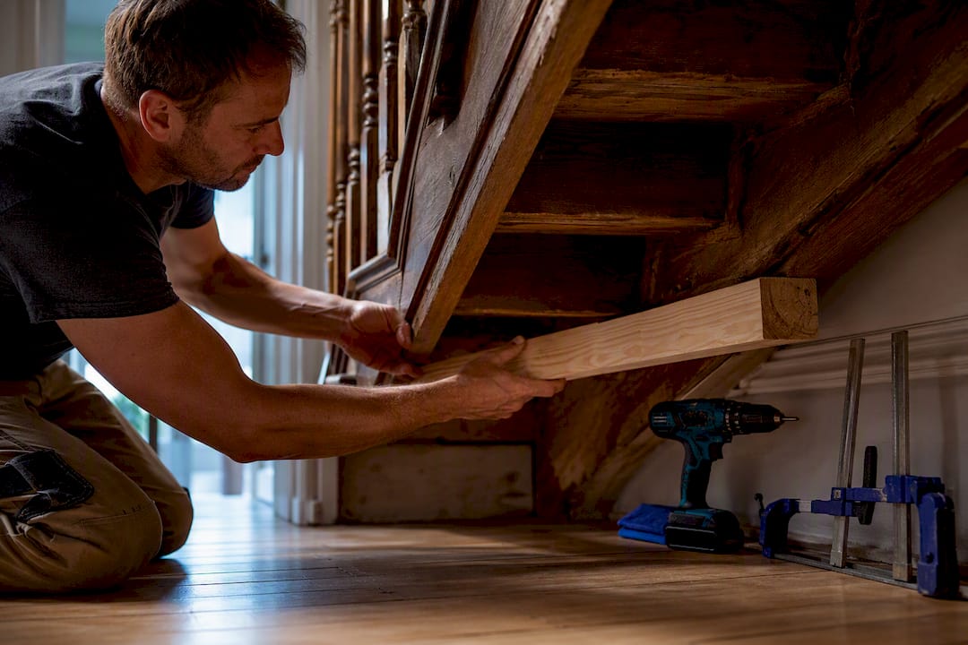 Concealed timber reinforcement beneath stair treads