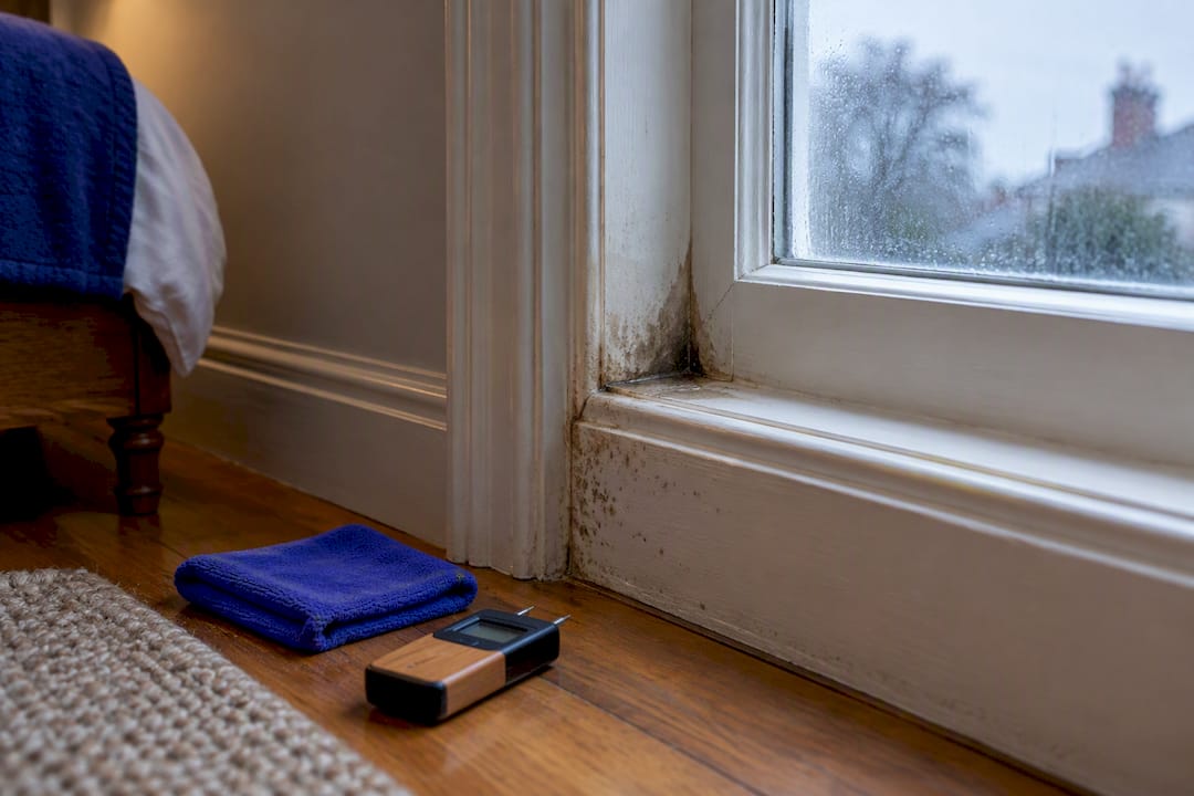 Moisture staining beside a heritage window