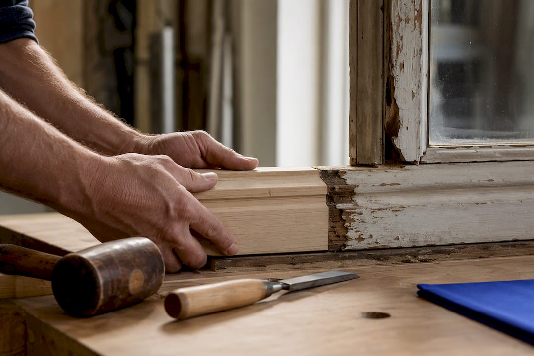 Localized timber splice in sash window sill