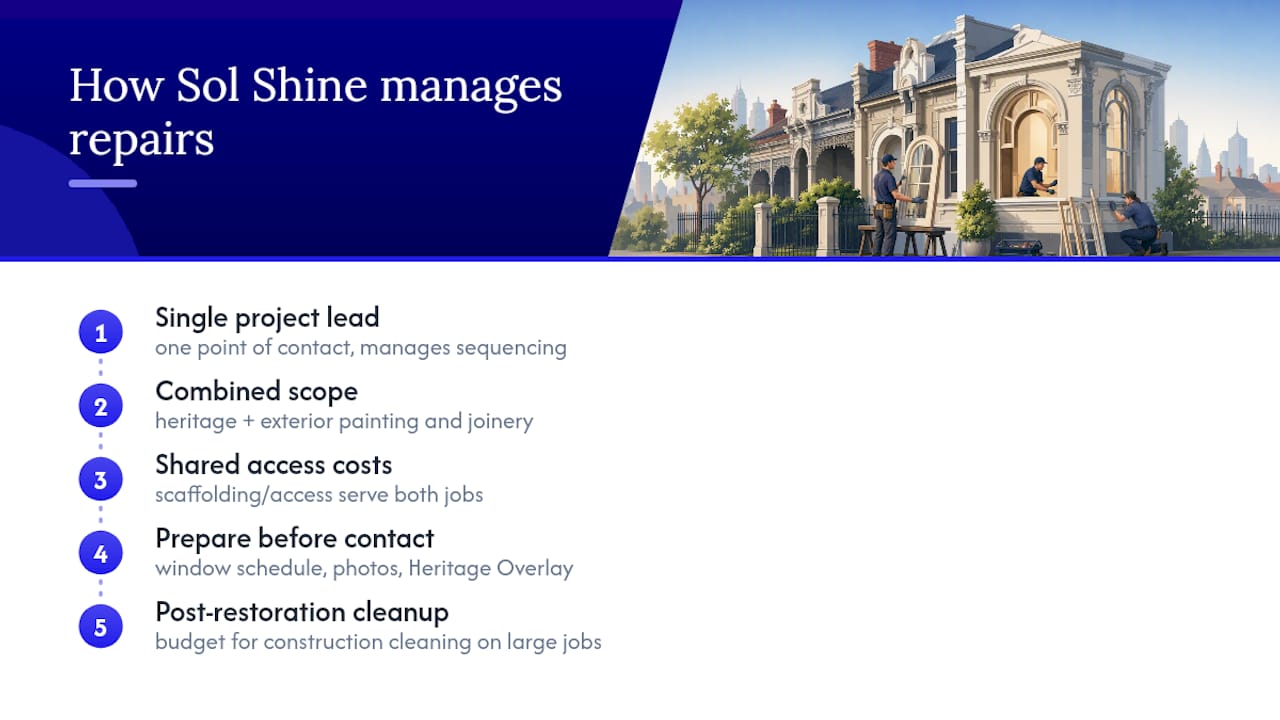 How Sol Shine handles window repairs within larger heritage projects — overview diagram