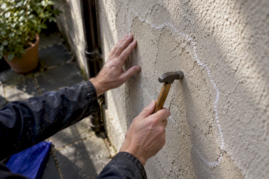 Inspection hammer testing hollow render area