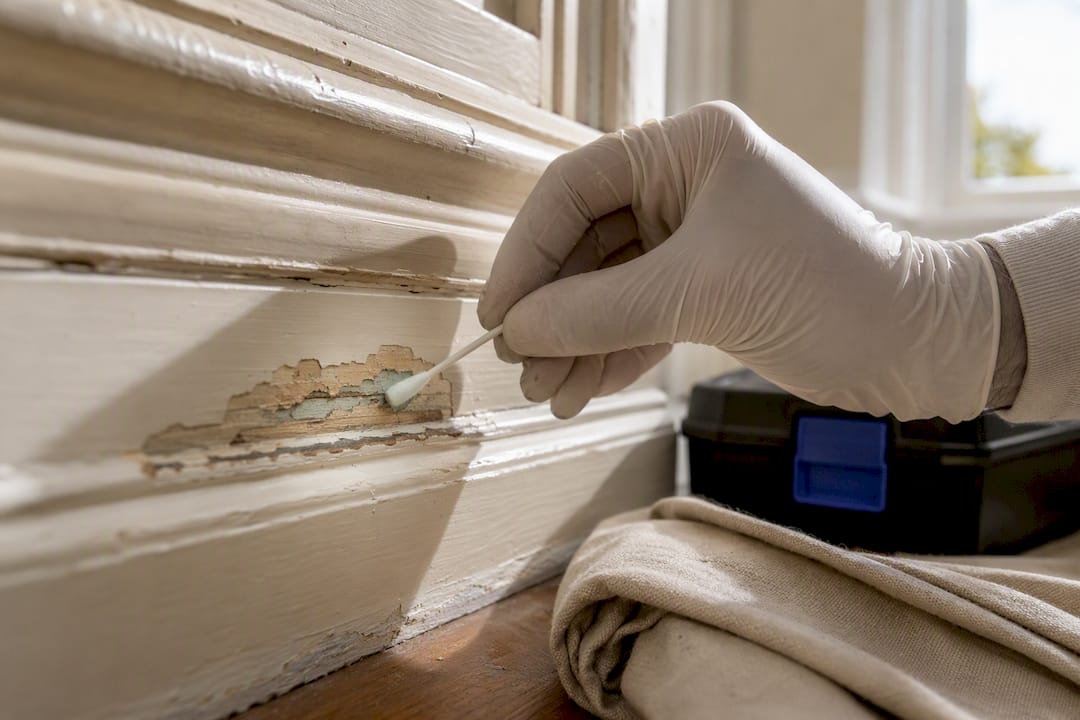 Painter testing old trim for lead
