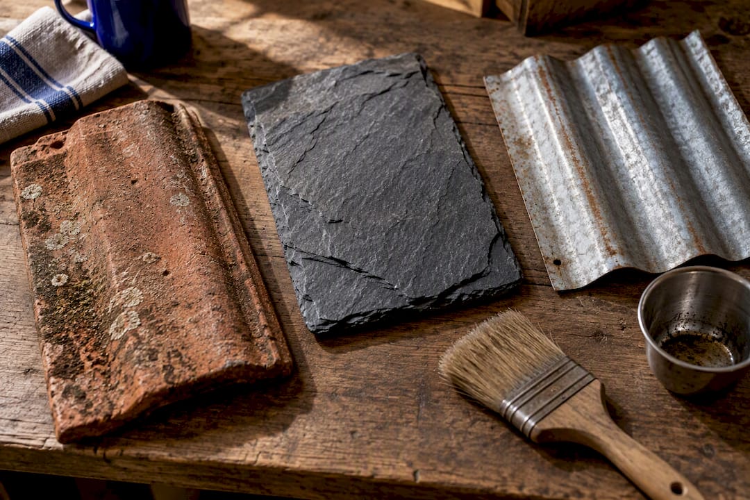 Heritage roof tile slate and iron samples
