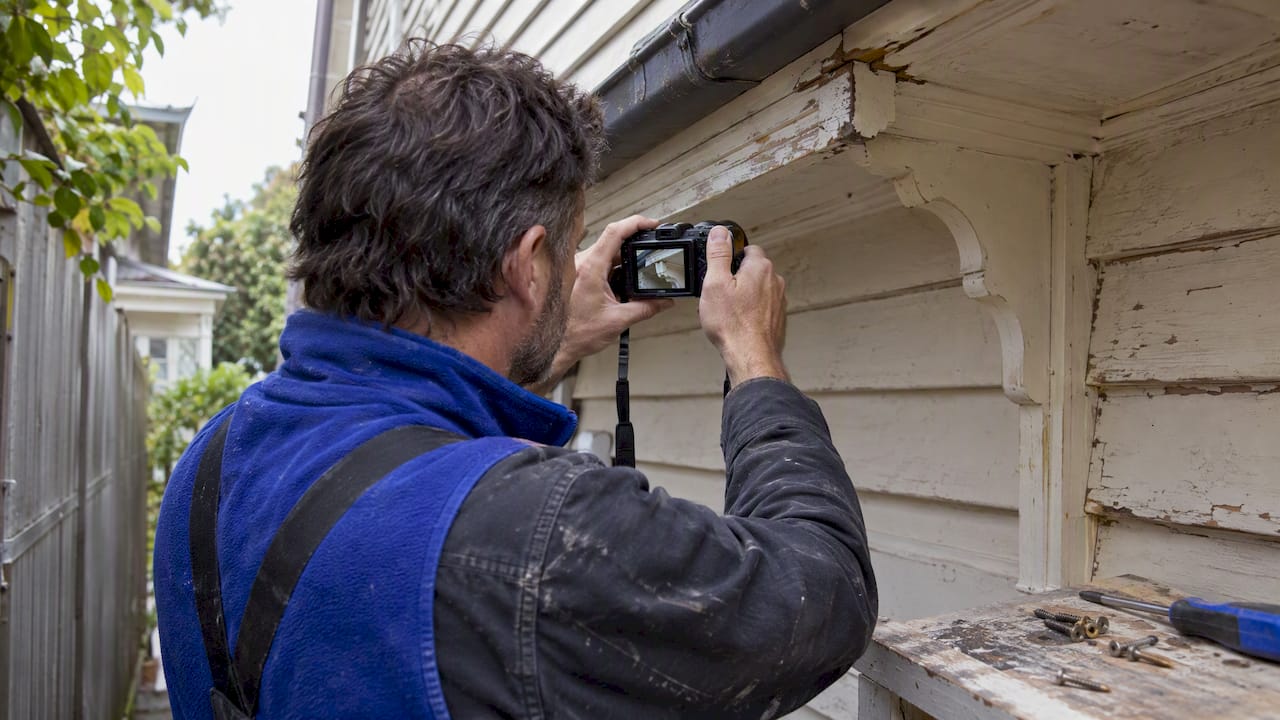 Specialist documenting a timber eave profile
